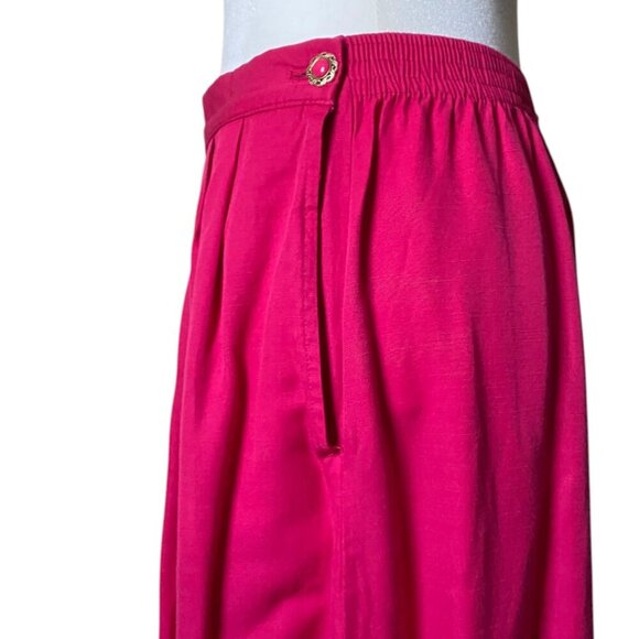 VTG Fuchsia Pink Midi High Waist Button Long Skirt - Picture 2 of 6